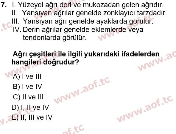 2021 Sağlık Psikolojisi Yaz Okulu 7. Çıkmış Sınav Sorusu