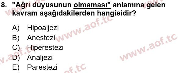 2021 Sağlık Psikolojisi Yaz Okulu 8. Çıkmış Sınav Sorusu