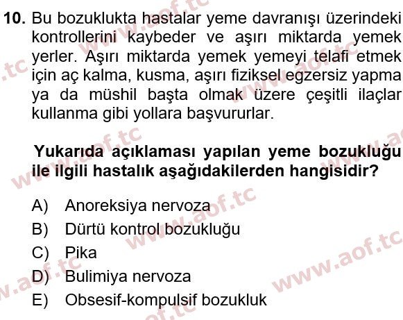 2022 Sağlık Psikolojisi Yaz Okulu 10. Çıkmış Sınav Sorusu