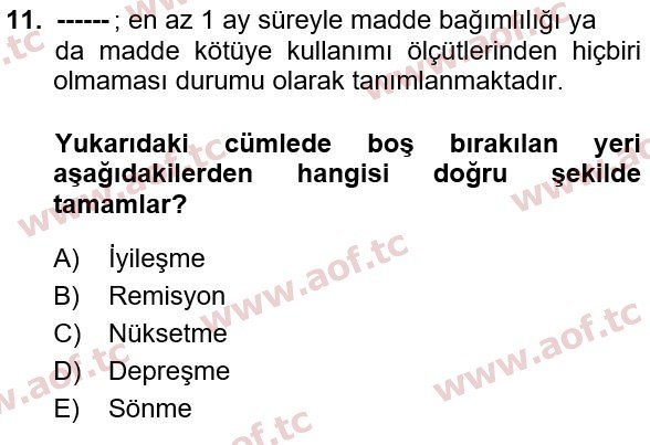 2022 Sağlık Psikolojisi Yaz Okulu 11. Çıkmış Sınav Sorusu