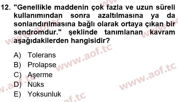 2022 Sağlık Psikolojisi Yaz Okulu 12. Çıkmış Sınav Sorusu