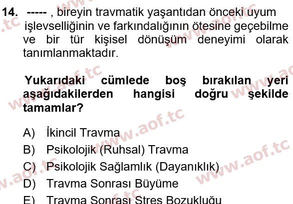 2022 Sağlık Psikolojisi Yaz Okulu 14. Çıkmış Sınav Sorusu