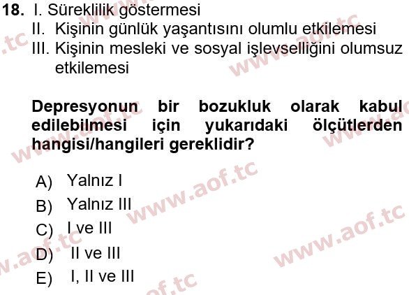 2022 Sağlık Psikolojisi Yaz Okulu 18. Çıkmış Sınav Sorusu