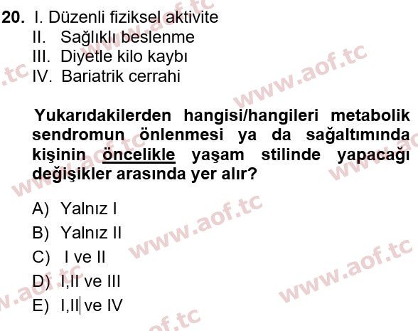 2022 Sağlık Psikolojisi Yaz Okulu 20. Çıkmış Sınav Sorusu