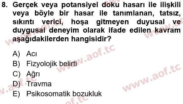 2022 Sağlık Psikolojisi Yaz Okulu 8. Çıkmış Sınav Sorusu