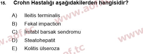 2017 Tıp Terimleri Arasınav 15. Çıkmış Sınav Sorusu