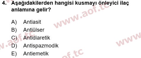 2017 Tıp Terimleri Final 4. Çıkmış Sınav Sorusu