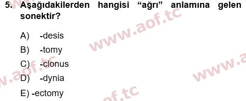 2017 Tıp Terimleri Final 5. Çıkmış Sınav Sorusu
