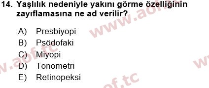 2018 Tıp Terimleri Yaz Okulu 14. Çıkmış Sınav Sorusu