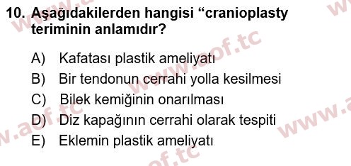 2022 Tıp Terimleri Arasınav 10. Çıkmış Sınav Sorusu