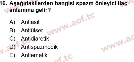 2022 Tıp Terimleri Arasınav 16. Çıkmış Sınav Sorusu