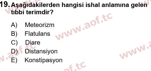 2022 Tıp Terimleri Arasınav 19. Çıkmış Sınav Sorusu