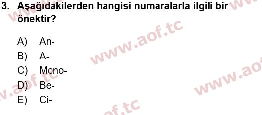 2022 Tıp Terimleri Arasınav 3. Çıkmış Sınav Sorusu