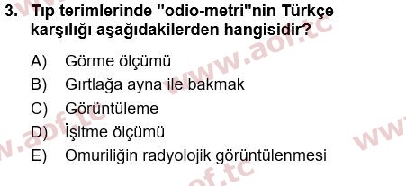 2022 Tıp Terimleri Yaz Okulu 3. Çıkmış Sınav Sorusu
