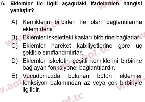 2022 Tıp Terimleri Yaz Okulu 6. Çıkmış Sınav Sorusu