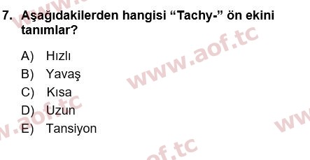 2022 Tıp Terimleri Yaz Okulu 7. Çıkmış Sınav Sorusu