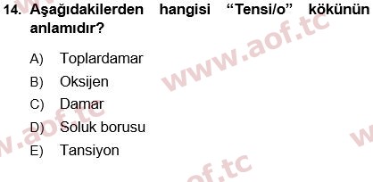 2024 Tıp Terimleri Arasınav 14. Çıkmış Sınav Sorusu