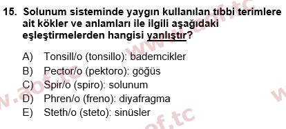 2024 Tıp Terimleri Arasınav 15. Çıkmış Sınav Sorusu