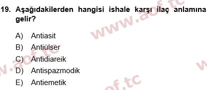 2024 Tıp Terimleri Arasınav 19. Çıkmış Sınav Sorusu