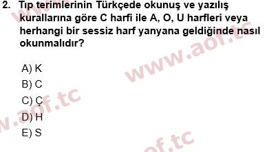 2024 Tıp Terimleri Arasınav 2. Çıkmış Sınav Sorusu