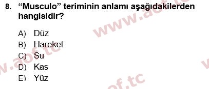 2024 Tıp Terimleri Arasınav 8. Çıkmış Sınav Sorusu