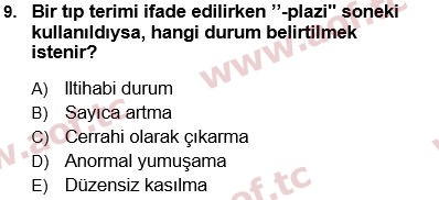 2024 Tıp Terimleri Arasınav 9. Çıkmış Sınav Sorusu