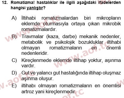 2024 Tıp Terimleri Final 12. Çıkmış Sınav Sorusu