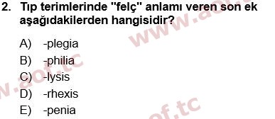 2025 Tıp Terimleri Arasınav 2. Çıkmış Sınav Sorusu