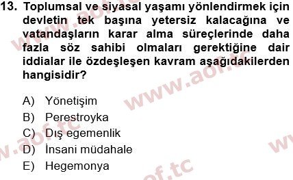 2021 Siyaset Bilimi Yaz Okulu 13. Çıkmış Sınav Sorusu