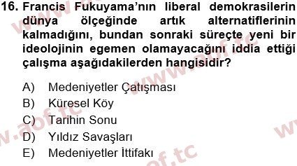 2021 Siyaset Bilimi Yaz Okulu 16. Çıkmış Sınav Sorusu