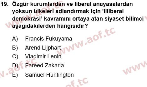 2021 Siyaset Bilimi Yaz Okulu 19. Çıkmış Sınav Sorusu