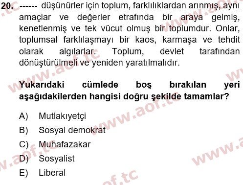 2021 Siyaset Bilimi Yaz Okulu 20. Çıkmış Sınav Sorusu