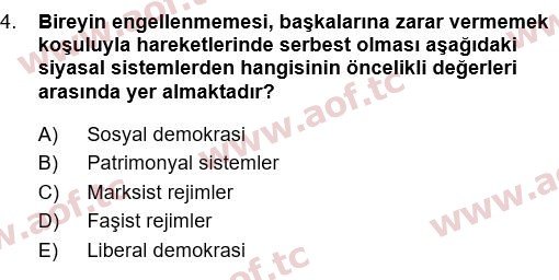 2021 Siyaset Bilimi Yaz Okulu 4. Çıkmış Sınav Sorusu