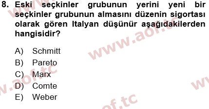 2021 Siyaset Bilimi Yaz Okulu 8. Çıkmış Sınav Sorusu