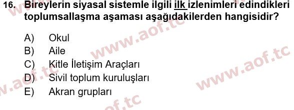 2024 Siyaset Bilimi Arasınav 16. Çıkmış Sınav Sorusu