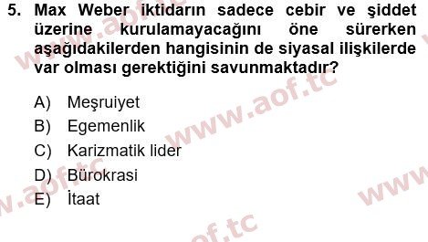 2024 Siyaset Bilimi Arasınav 5. Çıkmış Sınav Sorusu