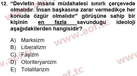 2024 Siyaset Bilimi Yaz Okulu 12. Çıkmış Sınav Sorusu