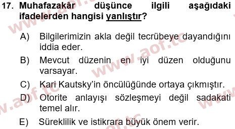 2024 Siyaset Bilimi Yaz Okulu 17. Çıkmış Sınav Sorusu