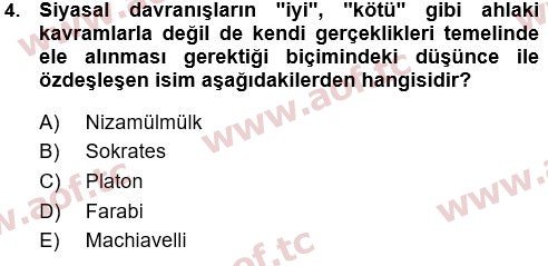 2024 Siyaset Bilimi Yaz Okulu 4. Çıkmış Sınav Sorusu