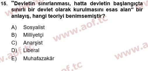 2025 Siyaset Bilimi Arasınav 15. Çıkmış Sınav Sorusu