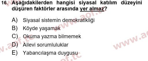 2025 Siyaset Bilimi Arasınav 16. Çıkmış Sınav Sorusu