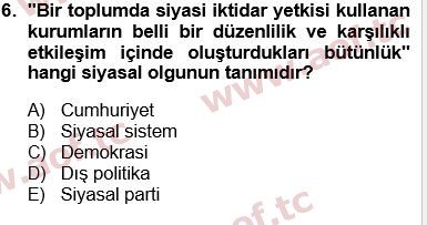 2025 Siyaset Bilimi Arasınav 6. Çıkmış Sınav Sorusu