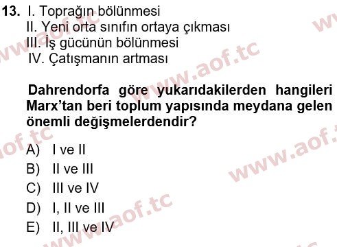 2020 Davranış Bilimleri 1 Yaz Okulu 13. Çıkmış Sınav Sorusu