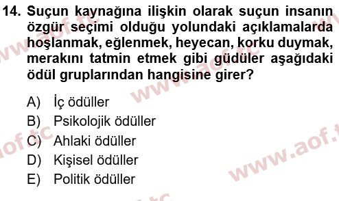 2020 Davranış Bilimleri 1 Yaz Okulu 14. Çıkmış Sınav Sorusu