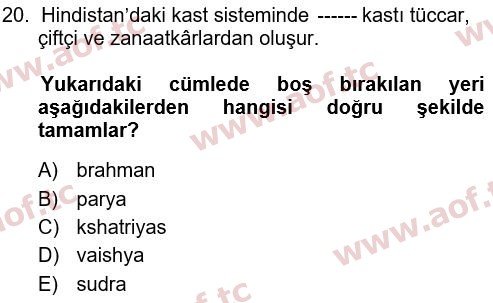 2020 Davranış Bilimleri 1 Yaz Okulu 20. Çıkmış Sınav Sorusu