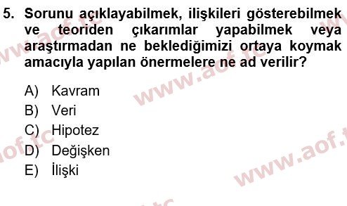 2020 Davranış Bilimleri 1 Yaz Okulu 5. Çıkmış Sınav Sorusu