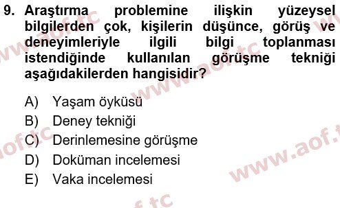 2020 Davranış Bilimleri 1 Yaz Okulu 9. Çıkmış Sınav Sorusu