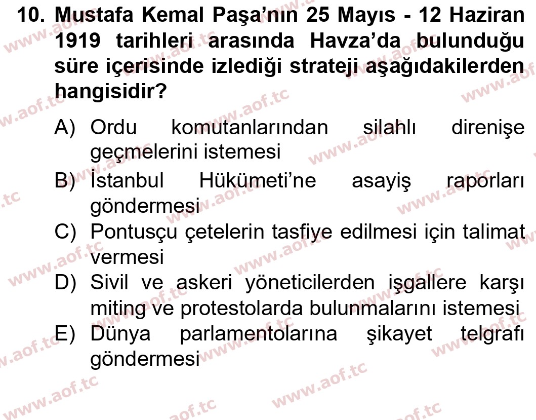 2015 Atatürk İlkeleri ve İnkılap Tarihi 1 Yaz Okulu 10. Çıkmış Sınav Sorusu