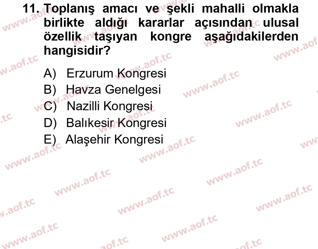 2015 Atatürk İlkeleri ve İnkılap Tarihi 1 Yaz Okulu 11. Çıkmış Sınav Sorusu