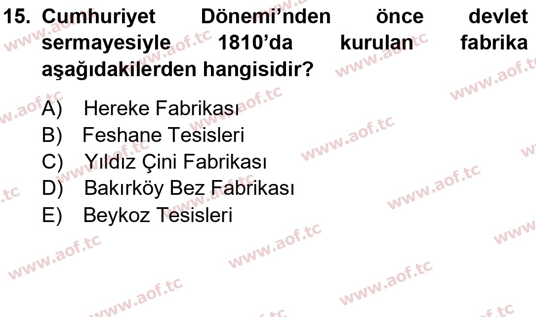 2015 Atatürk İlkeleri ve İnkılap Tarihi 1 Yaz Okulu 15. Çıkmış Sınav Sorusu